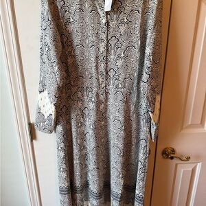 LOFT NWT Black and Cream Paisley Midi Dress